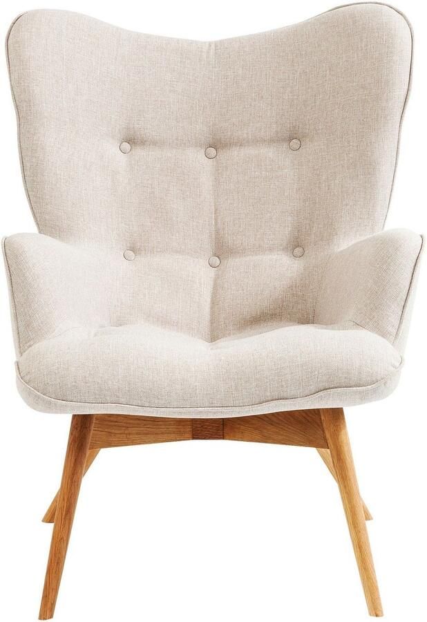 Kare Design SALE Vicky Fauteuil Gemêleerde Stof Beige Eikenhouten Poten