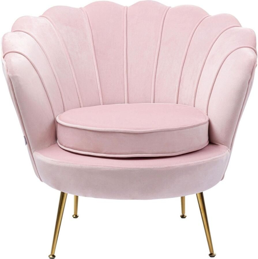 Kare Design Water Lily Fauteuil Pastelroze Fluweel Goudkleurige Metalen Poten