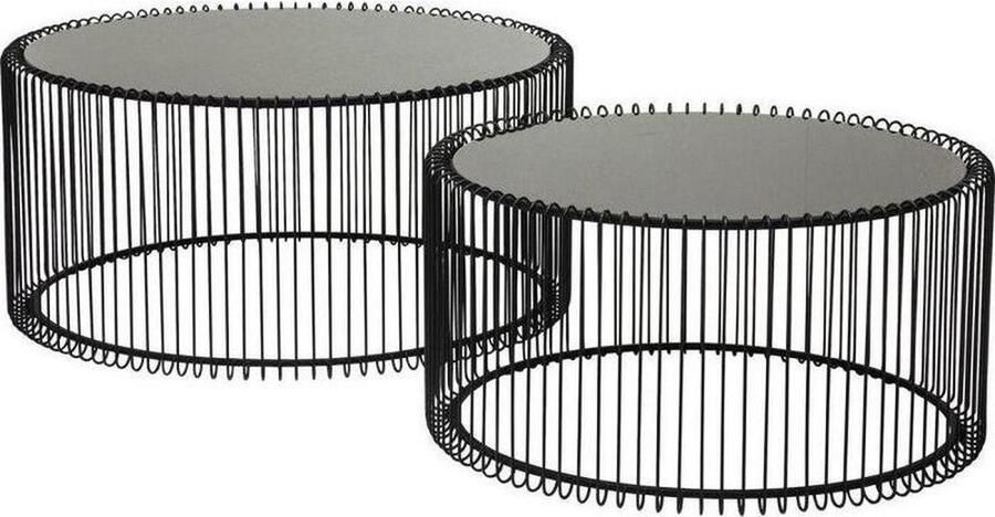 Kare Design Wire Salontafel Set Van 2 Zwart Metaal Met Glazen Tafelblad