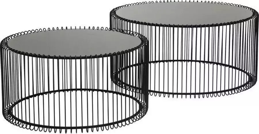 Kare Design Wire Salontafel Set Van 2 Zwart Metaal Met Glazen Tafelblad - Foto 1