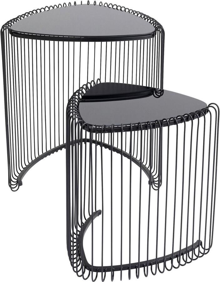 Kare Design Wire Bijzettafel Triangle Set Van 2 Zwart Met Glas