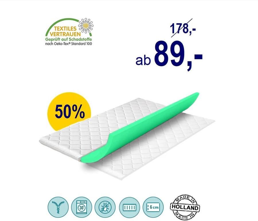 Karex Viscoschuim Matrastopper 160x200 Topmatras 6cm hoog met 7 ligzones