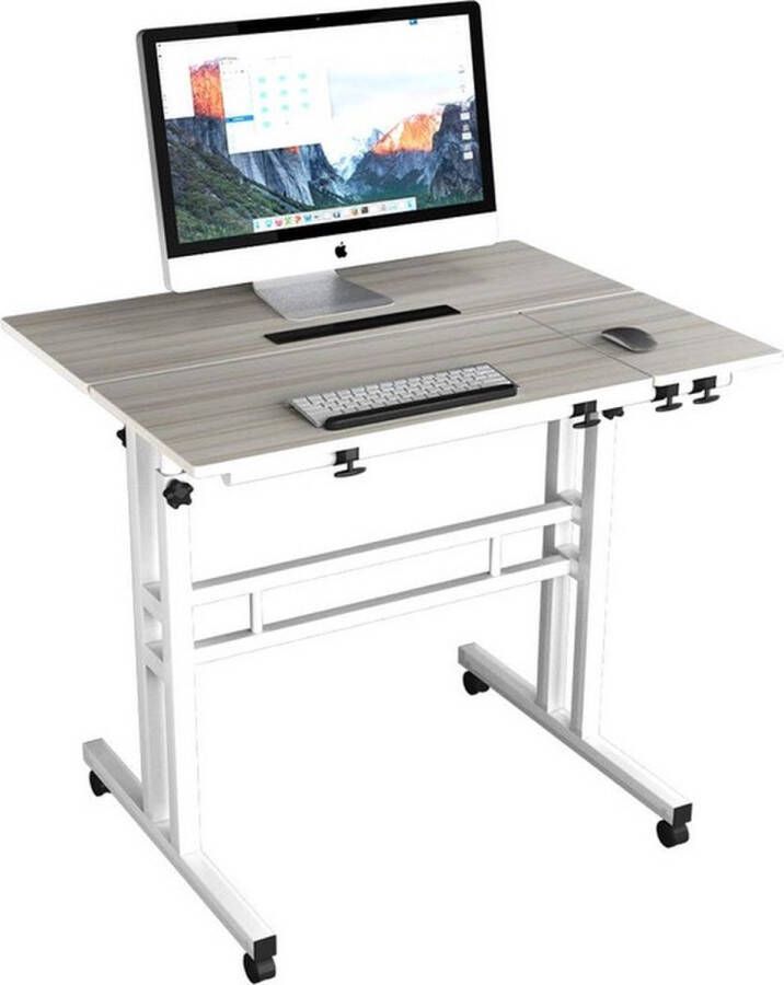 Kari Computer Desk in hoogte verstelbaar Mobile Stand Up Desk -Workstation Sit-stand Desktop Standing Desk -Kleur in Wit Ahorn