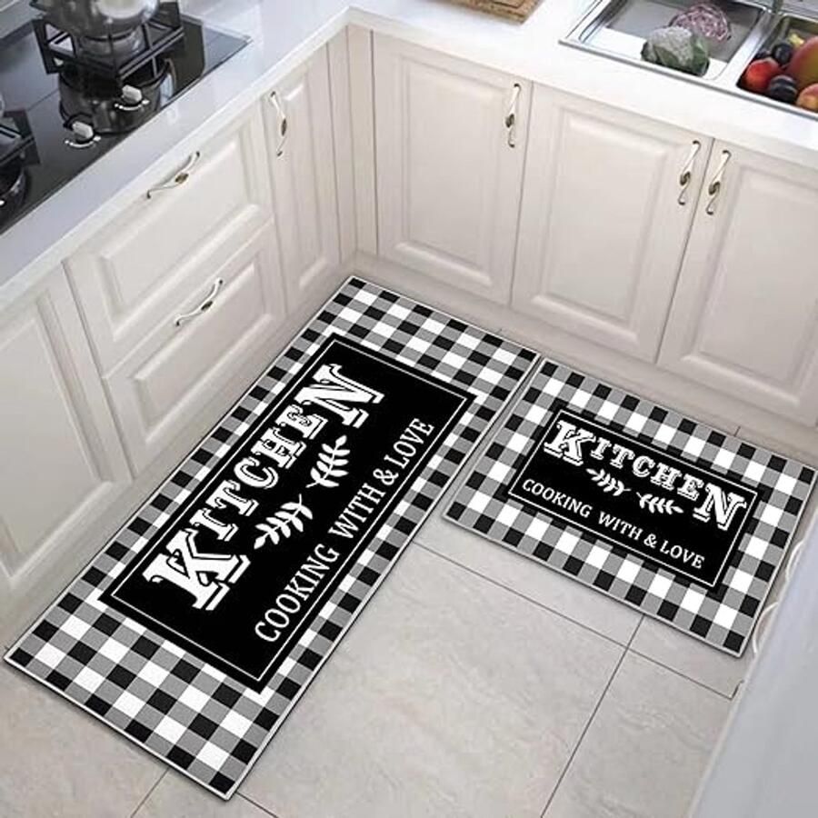 Karma Keukenmatsets antislip duurzaam keukentapijttapijt 2 stuks wasbare keukenmatten loper tapijten voor keuken wasruimte slaapkamer (D 40 x 60 cm (loper)) (120*40)