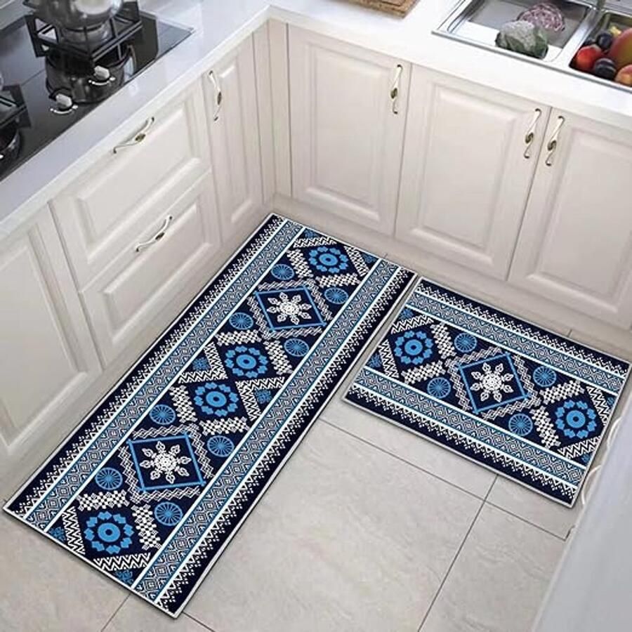 Karma Keukenmatsets antislip duurzaam keukentapijttapijt 2 stuks wasbare keukenmatten loper tapijten voor keuken wasruimte slaapkamer (J 40 x 60 cm (loper)) (40*120)
