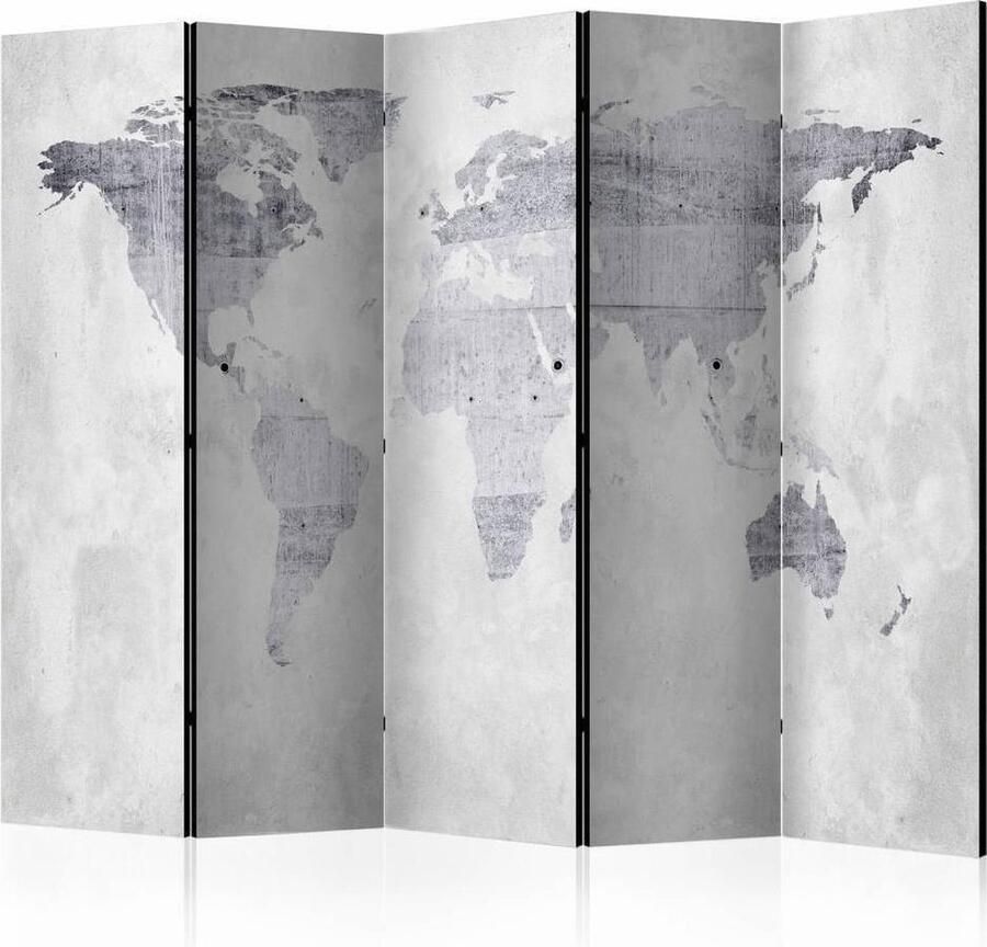 Karo-art Vouwscherm Wereld op beton 225x172cm gemonteerd geleverd dubbelzijdig geprint (kamerscherm)