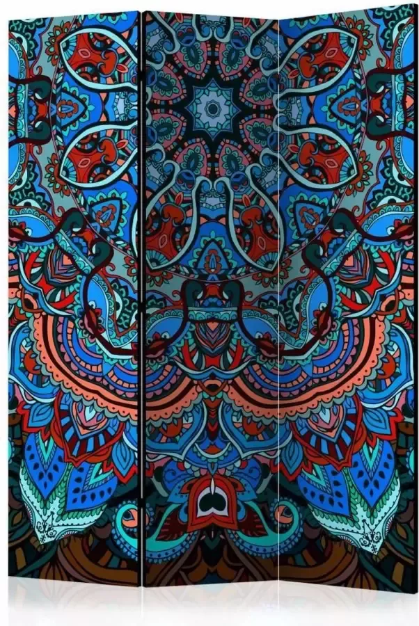 karo-art Vouwscherm Blauwe Mandala 135x172 cm gemonteerd geleverd (kamerscherm) dubbelzijdig geprint