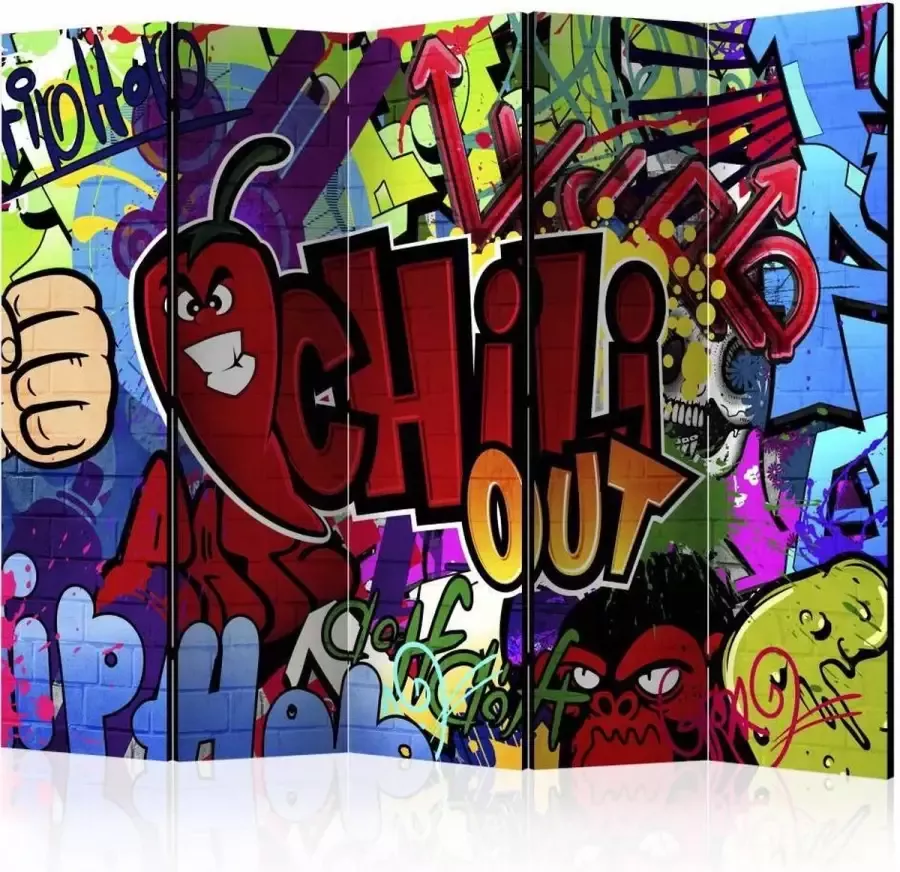 Karo-art Vouwscherm Chill out Graffiti 225x172cm gemonteerd geleverd dubbelzijdig geprint (kamerscherm)