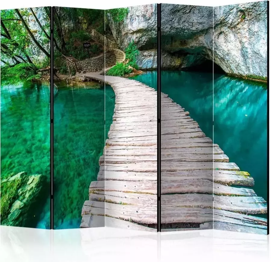 Karo-art Vouwscherm Emerald Meer 225x172cm gemonteerd geleverd dubbelzijdig geprint (kamerscherm)