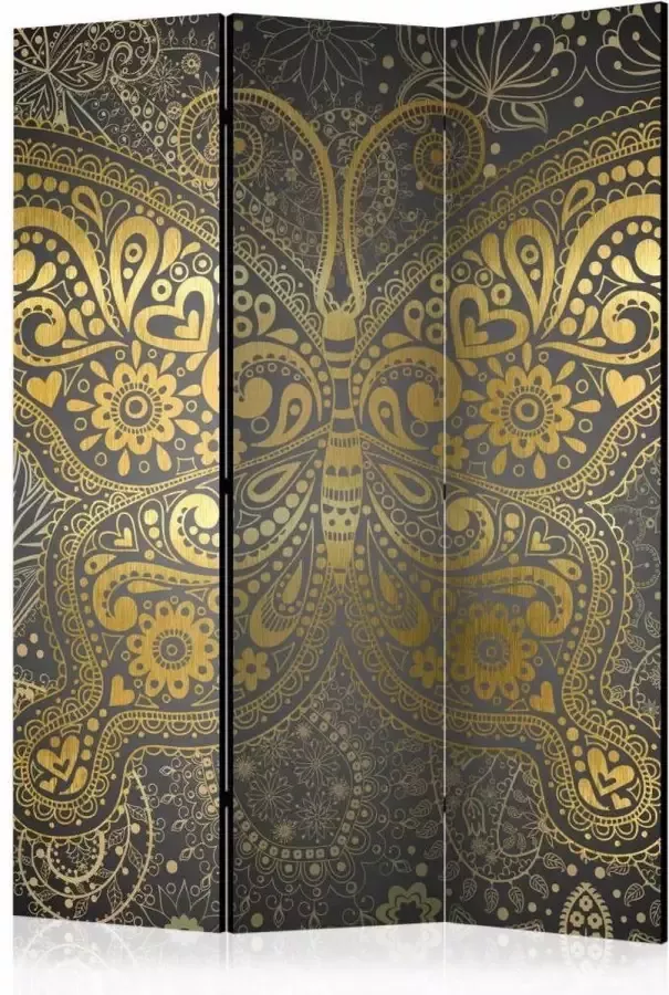 Karo-art Vouwscherm Kamerscherm Gouden vlinder 135x172cm gemonteerd geleverd dubbelzijdig geprint - Foto 1