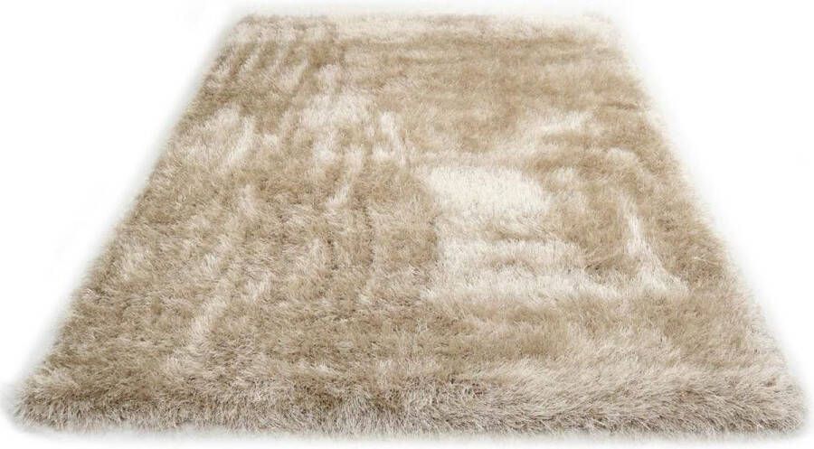 Karpet24 Glossy Zacht modern hoogpolig tapijt 80x150 cm zacht glanseffect lurex polyester poolhoogte 70 mm effen zand