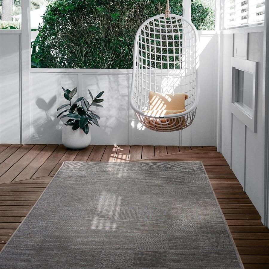Merinos Vloerkleed voor buiten of voor balkon en terras in grijs-beige 120 x 160 cm Tapijt geschikt voor In en Outdoor Rechthoekig Weer- en UV-bestendig Tuintapijt Buitentapijt Ottowa kleed by Karpet24