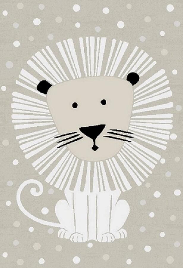 Karpet24 Kindervloerkleed Leeuw – Zacht Safari Speelkleed in Neutrale Tinten-80 x 150 cm