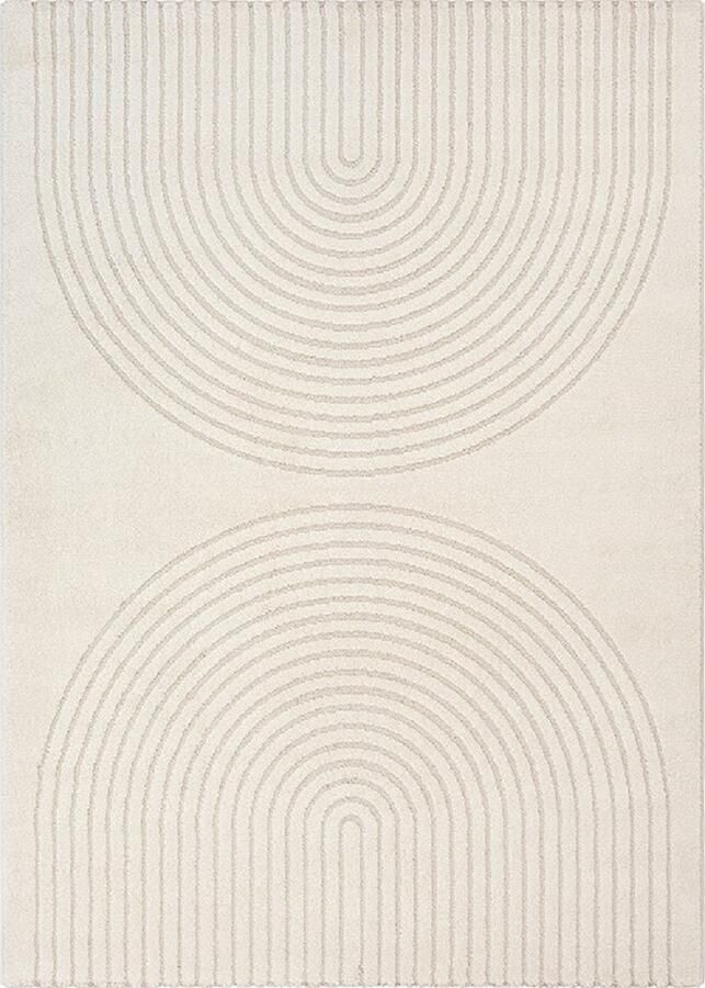 Karpet24 Laagpolig Vloerkleed Woonkamer Slaapkamer Boho Geometrisch Crème -Ø 120 cm