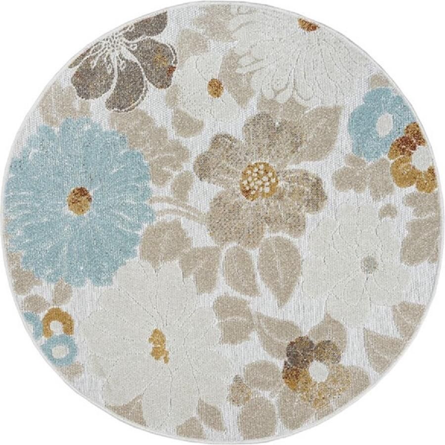 Karpet24 Mira Buitentapijt -Ø 120 cm Rond Multi – Robuust & Weerbestendig Vloerkleed met Modern Design UV-bestendig Perfect voor Balkon Terras Keuken & Woonkamer