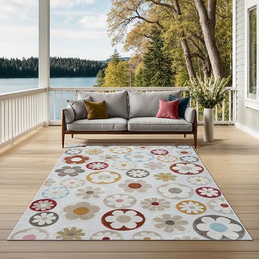 Karpet24 Mira – Trendy Vloerkleed met Fleurige Bloemen Multi Kleuren Perfect voor Binnen en Buiten-120 x 160 cm