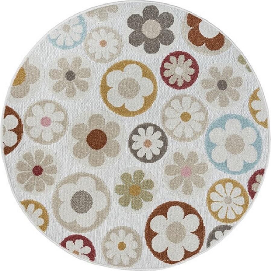 Karpet24 Mira – Trendy Vloerkleed met Fleurige Bloemen Multi Kleuren Perfect voor Binnen en Buiten-Ø 120 cm