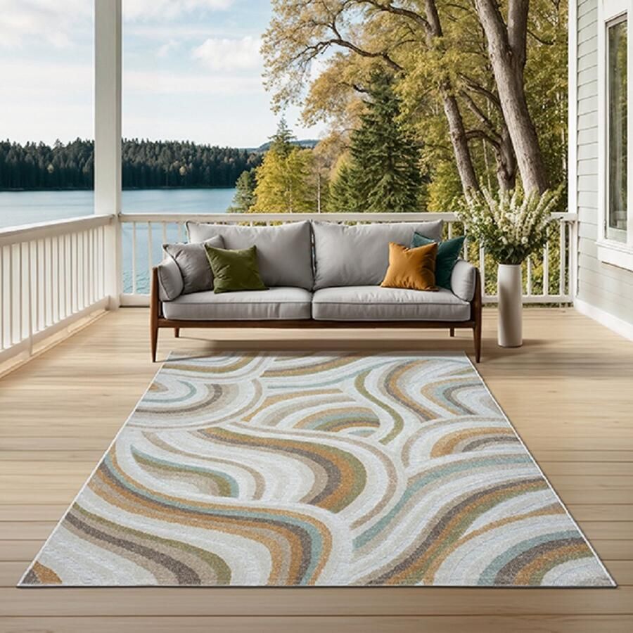 Karpet24 Mira Buitentapijt met Modern Golfpatroon – Voor een Stijlvolle Sfeer in Woonkamer en Tuin-80 x 150 cm