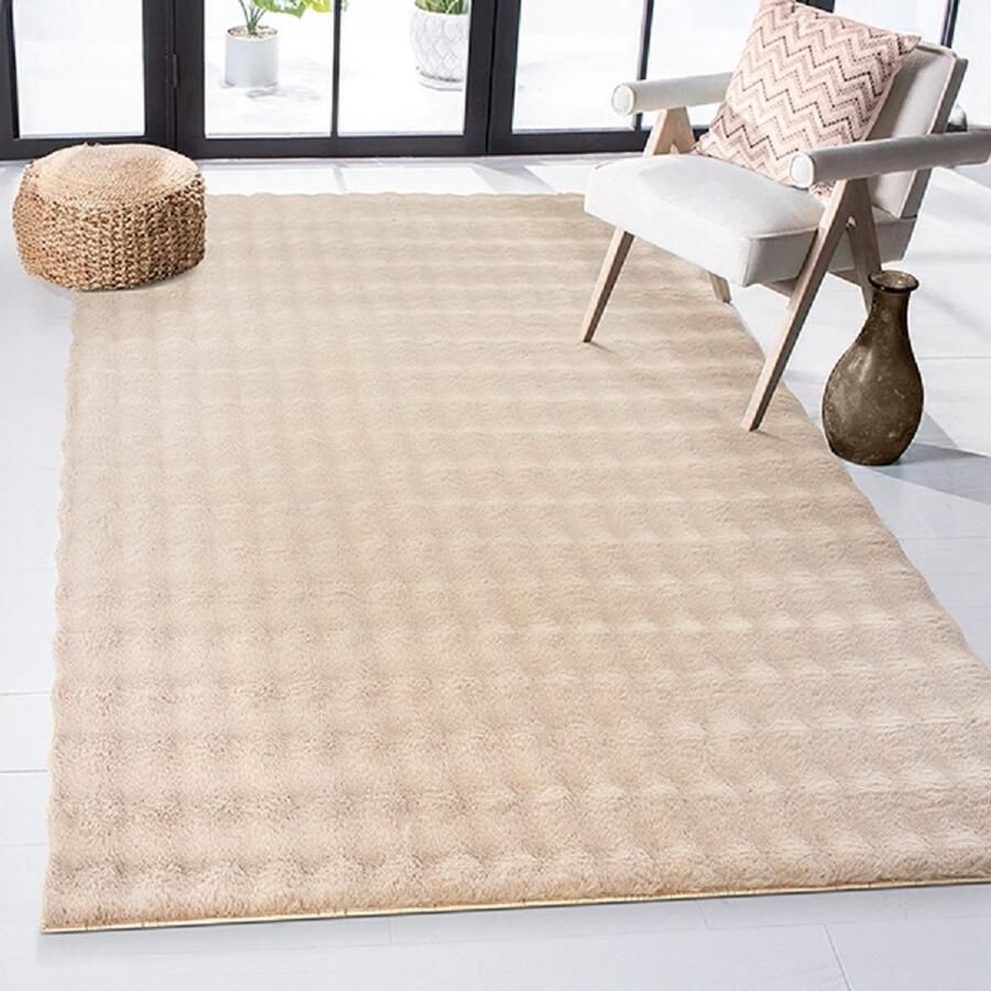 Karpet24 Superzacht Hoogpolig vloerkleed bubblevorm- Cloudy Beige-140 x 200 cm