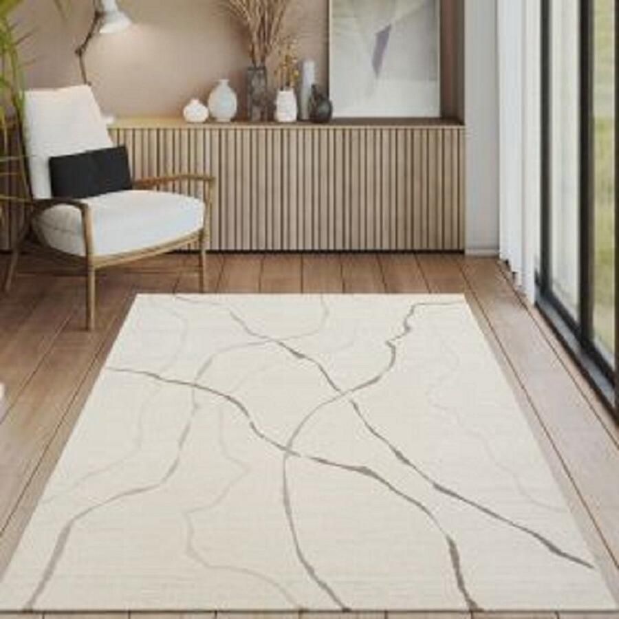 Karpet24 Vloerkleed Elio Japandi Moderne laagpolig met hoog-diep-effect zacht abstract 3D-effect Crème-200 x 290 cm