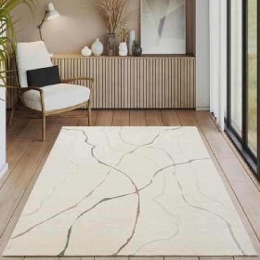 Karpet24 Vloerkleed Elio Japandi Moderne laagpolig met hoog-diep-effect zacht abstract 3D-effect Crème Beige-200 x 290 cm
