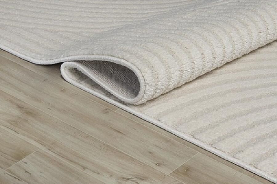 Karpet24 Vloerkleed Elio – Japandi Stijl met Moderne Lijnen in Creamkleurige Neutrale Tinten-140 x 200 cm