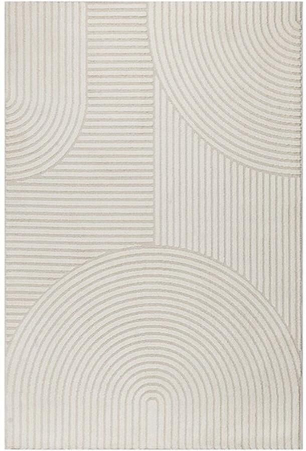 Karpet24 Vloerkleed Elio – Japandi Stijl met Moderne Lijnen in Creamkleurige Neutrale Tinten-80 x 300 cm