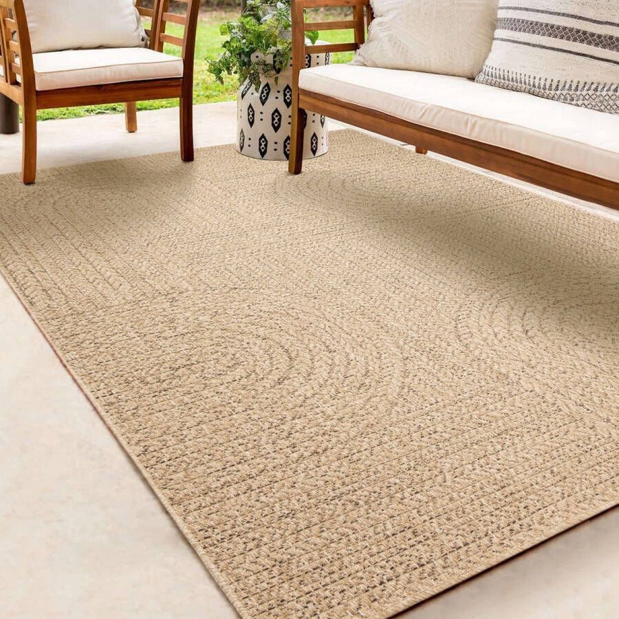 Karpet24 Kenzy Buitentapijt met jute look| Rechthoekig met regenboogmotief natuurlijke look voor tuin balkon of terras Weer- en UV-bestendig Tuintapijt-200 x 290 cm