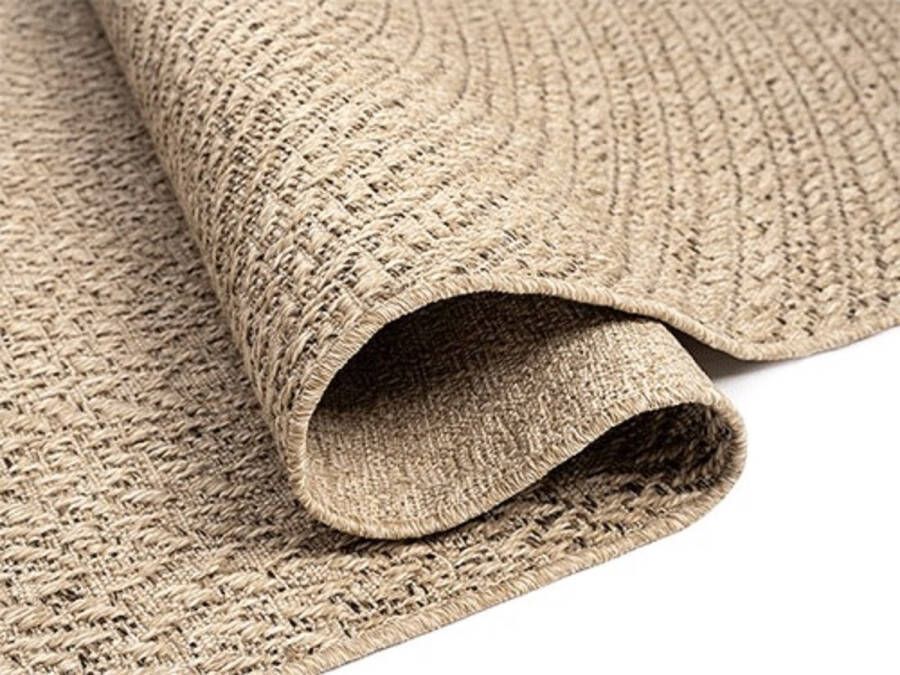 Karpet24 Kenzy Buitentapijt met jute look| Rechthoekig met cirkelmotief natuurlijke look voor tuin balkon of terras Weer- en UV-bestendig Tuintapijt-Ø 160 cm rond