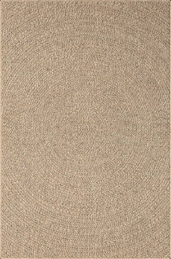 Karpet24 Kenzy Buitentapijt met jute look| Rechthoekig met cirkelmotief natuurlijke look voor tuin balkon of terras Weer- en UV-bestendig Tuintapijt-80 x 250 cm