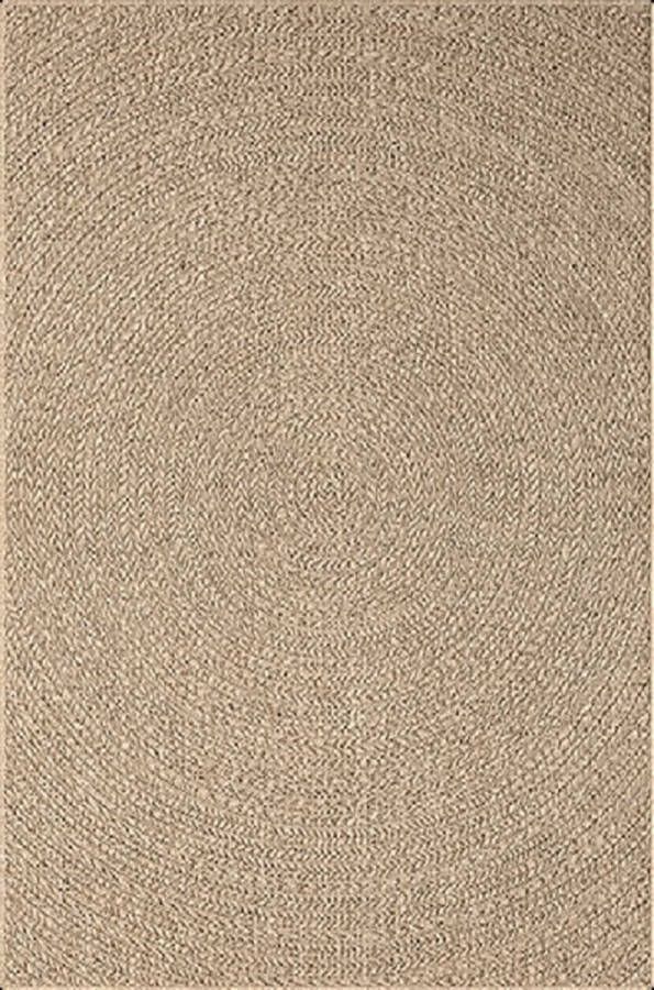 Karpet24 Kenzy Buitentapijt met jute look| Rechthoekig met cirkelmotief natuurlijke look voor tuin balkon of terras Weer- en UV-bestendig Tuintapijt-200 x 290 cm