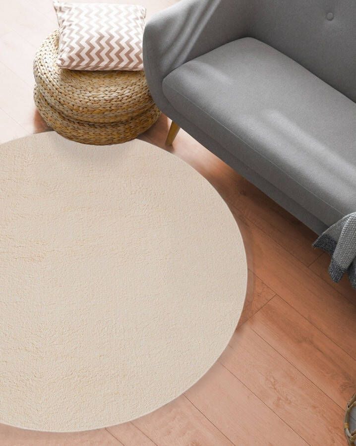 Karpet24 Vloerkleed voor woonkamer of slaapkamer in beige Ø 120 cm Modern en zacht laagpolig tapijt Rond Antislip onderkant Wasbaar tot 30 Graden Loft kleed by - Foto 4