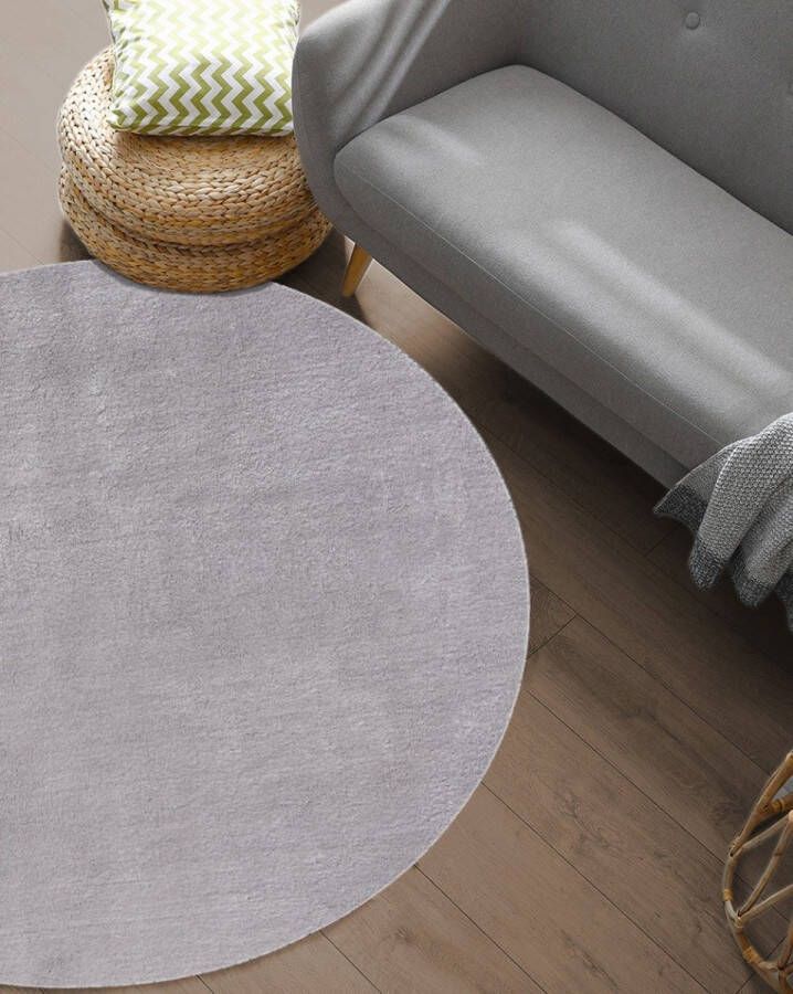 Karpet24 Loft modern pluizig laagpolig tapijt antislip onderkant wasbaar tot 30 graden heerlijk zacht bontlook grijs-Ø 120 cm rond - Foto 2