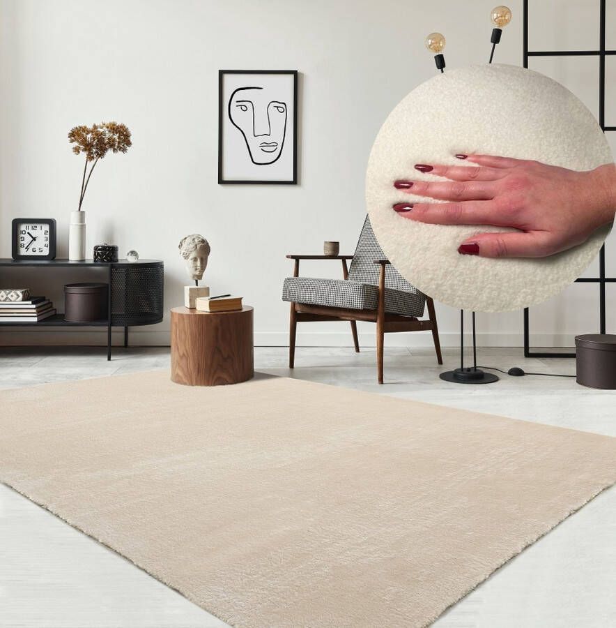 Karpet24 Vloerkleed voor woonkamer of slaapkamer in beige 240x340 cm Modern en zacht laagpolig tapijt Rechthoek Antislip onderkant Wasbaar tot 30 Graden Loft kleed by