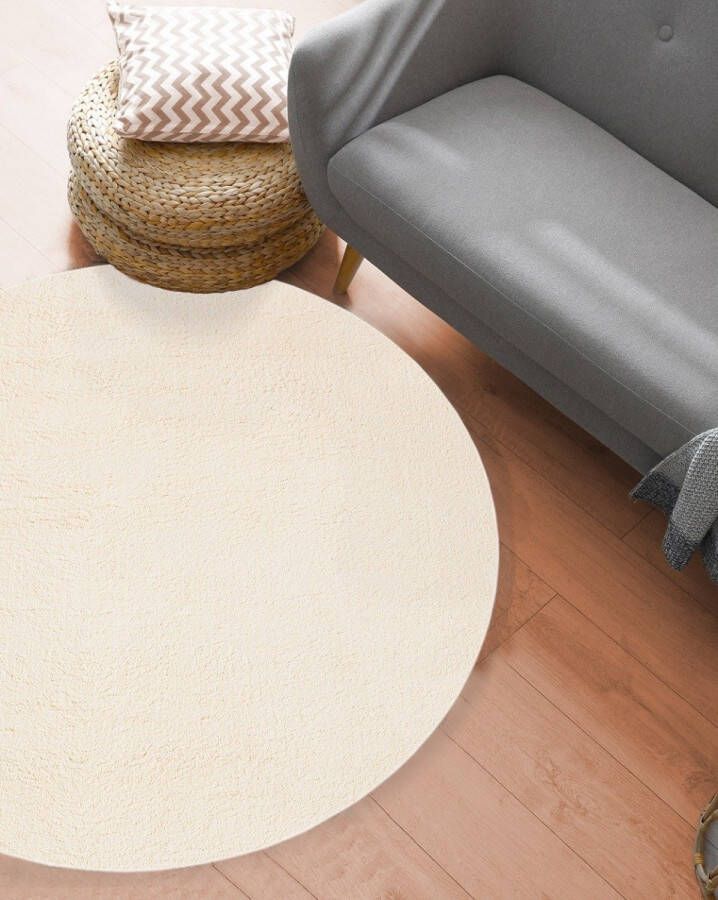 Karpet24 Loft modern pluizig laagpolig tapijt Ø 200 cm rond antislip onderkant wasbaar tot 30 graden heerlijk zacht bontlook cream - Foto 2