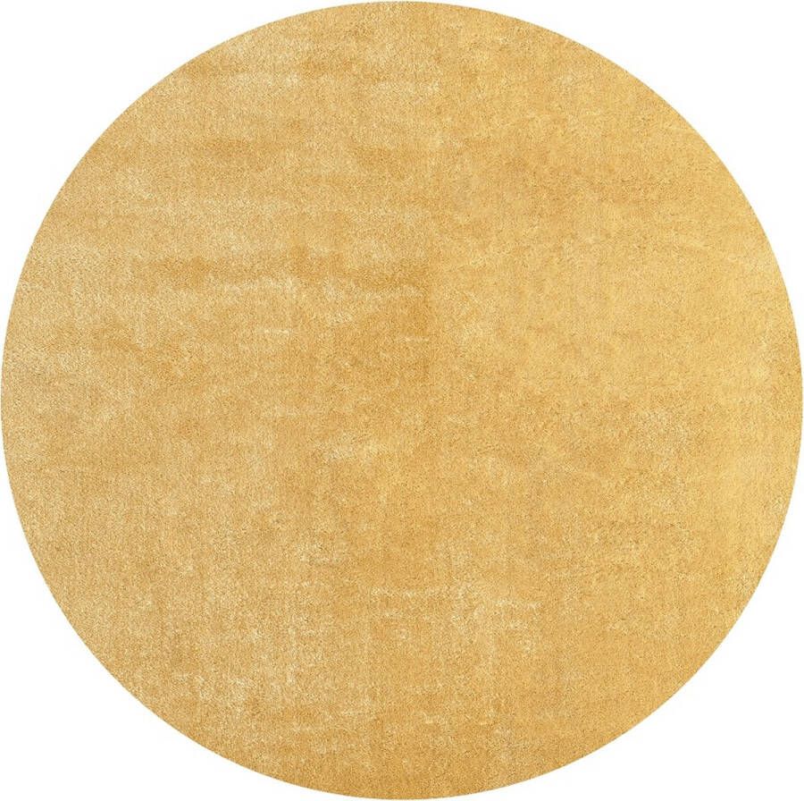 Karpet24 Vloerkleed voor woonkamer of slaapkamer in goud Ø 200 cm Modern en zacht laagpolig tapijt Rond Antislip onderkant Wasbaar tot 30 Graden Loft kleed by