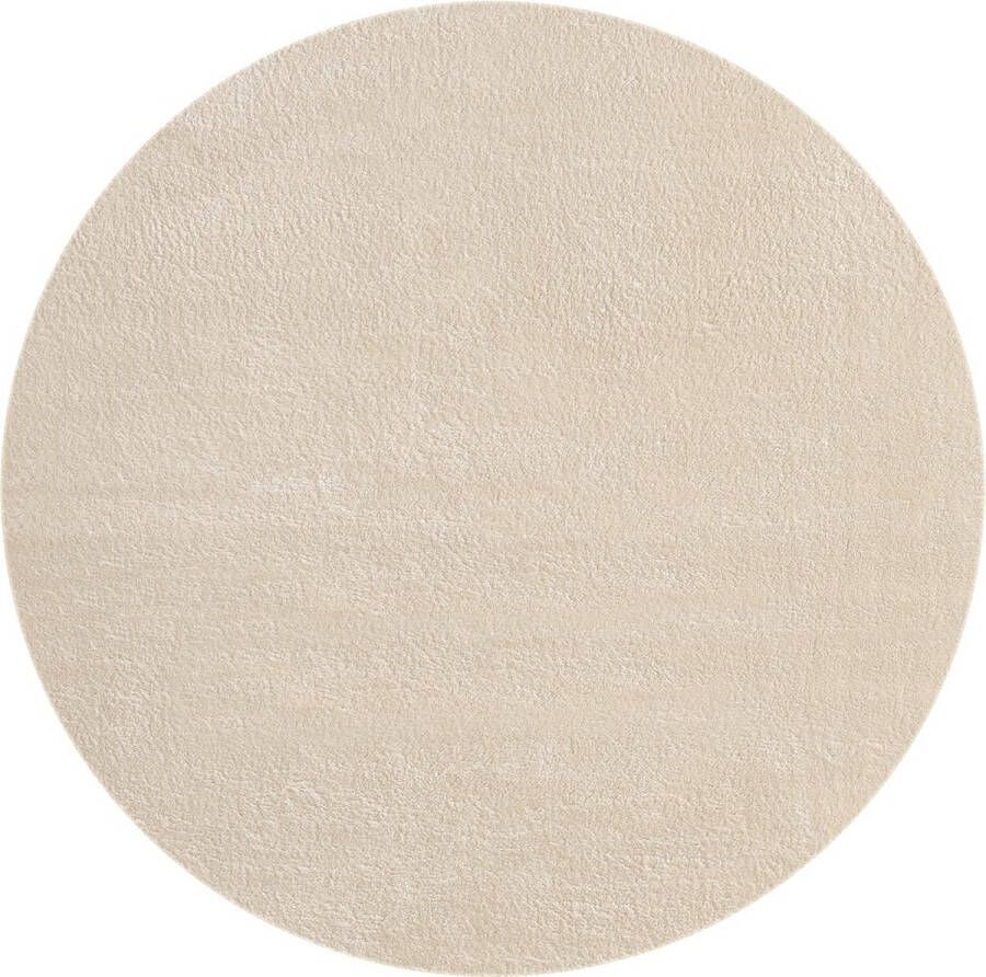 Karpet24 Vloerkleed voor woonkamer of slaapkamer in beige Ø 120 cm Modern en zacht laagpolig tapijt Rond Antislip onderkant Wasbaar tot 30 Graden Loft kleed by - Foto 2