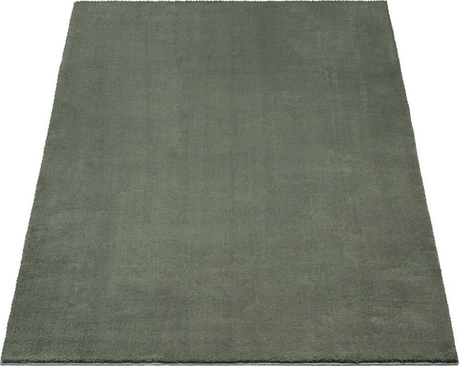 Karpet24 Loft modern pluizig laagpolig tapijt antislip onderkant wasbaar tot 30 graden heerlijk zacht bontlook donker olijfgroen-Ø 120 cm rond