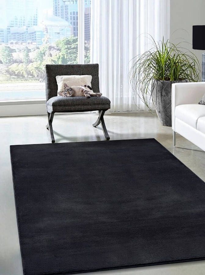 Karpet24 Superzacht Laagpolig Vloerkleed met bontlook Zwart-117x160 cm