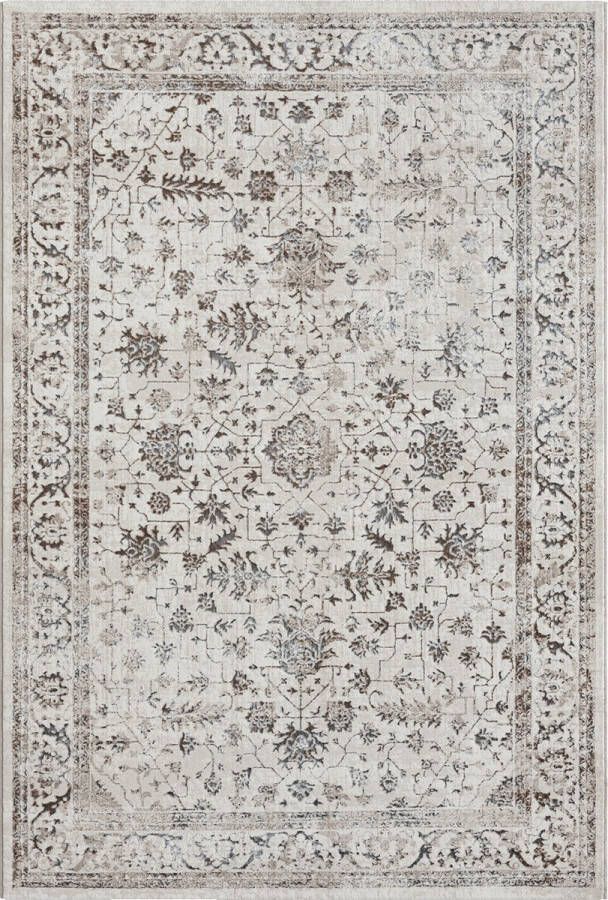 Karpet24 the carpet Vloerkleed Mila Modern dik kortpolig tapijt woonkamer slaapkamer elegante glans glanzende vezel hoog-laag effect rand crème 80 x 150 cm