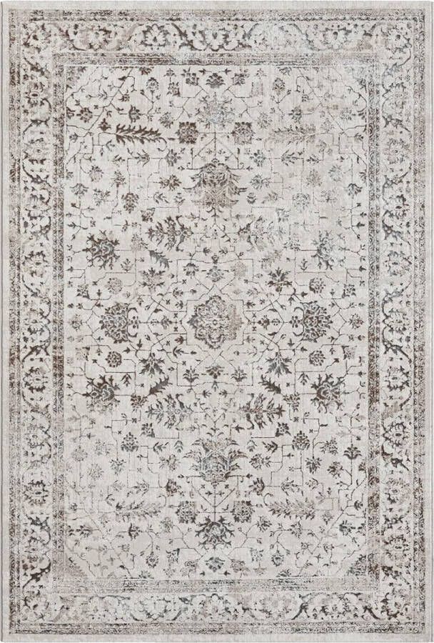 Karpet24 the carpet Vloerkleed Mila Modern dik kortpolig tapijt woonkamer slaapkamer elegante glans glanzende vezel hoog-laag effect rand crème 120 x 170 cm