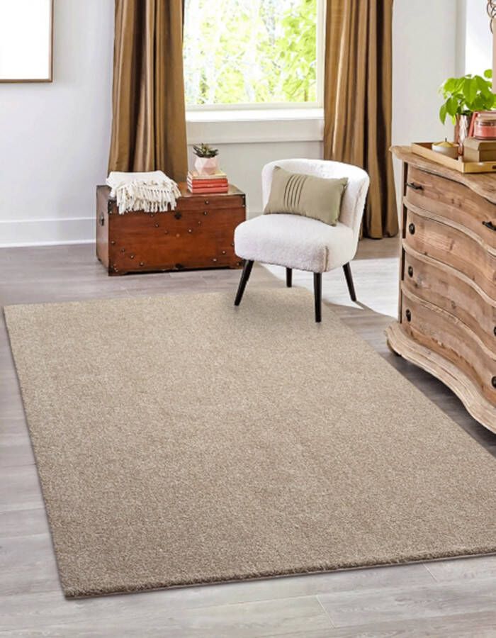 Dinarsu Effen Laagpolig vloerkleed Forest Beige-160 x 230 cm
