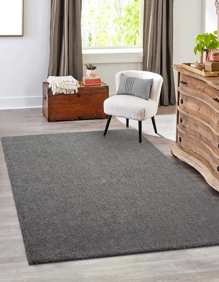 Dinarsu Effen Laagpolig vloerkleed Forest Grijs-160 x 230 cm