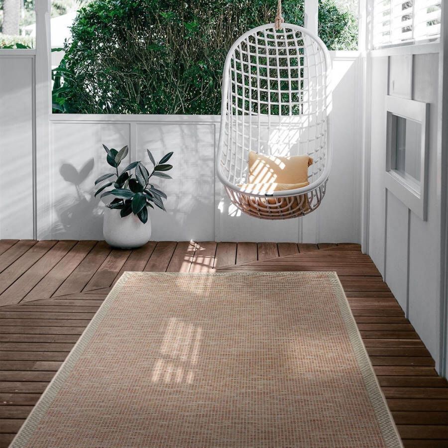 Karpet24.nl Vloerkleed voor buiten of voor balkon en terras in beige terracotta 200 x 280 cm Tapijt geschikt voor In en Outdoor Rechthoekig Weer- en UV-bestendig Tuintapijt Buitentapijt Ottowa kleed by Karpet24