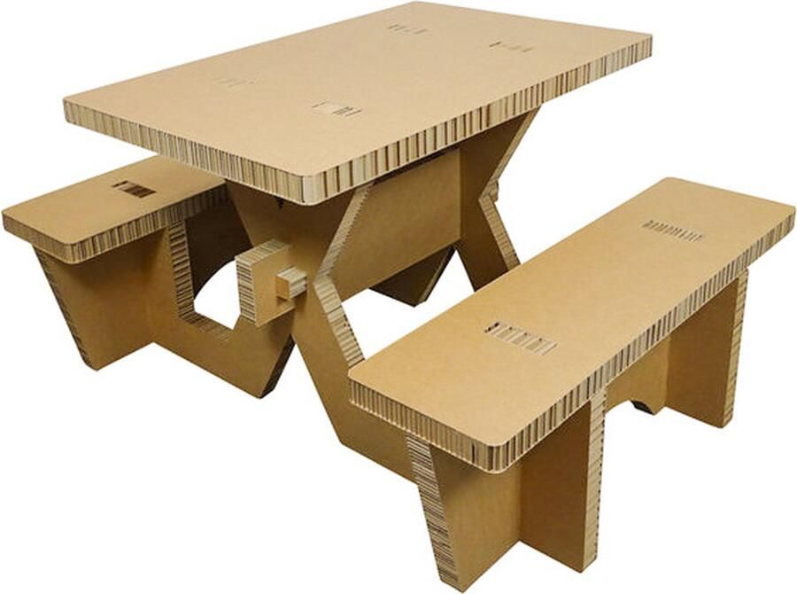 Kartent Kartonnen picknicktafel bedrukbaar Met wit plexiglas Mogelijk met bedrukking Geschikt voor vier personen