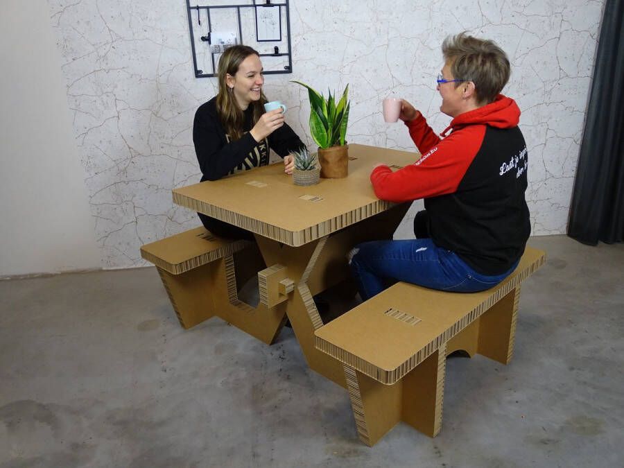Kartent Kartonnen picknicktafel bedrukbaar Met wit plexiglas Mogelijk met bedrukking Geschikt voor vier personen - Foto 2