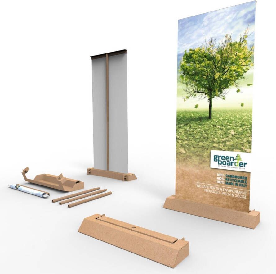 KarTent Kartonnen Roll-up Banner Met Print Duurzame banner 100% recyclebaar Print formaat 200 x 80 cm