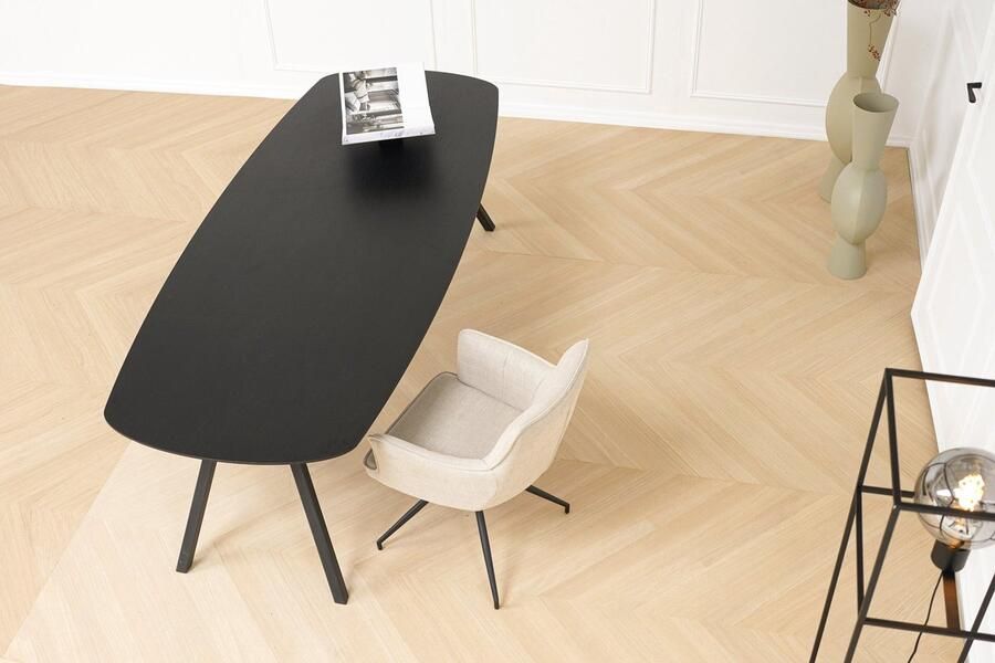 KAS20 Melamine eettafel beton donker Deens ovaal Schuine i zwart beton tafel