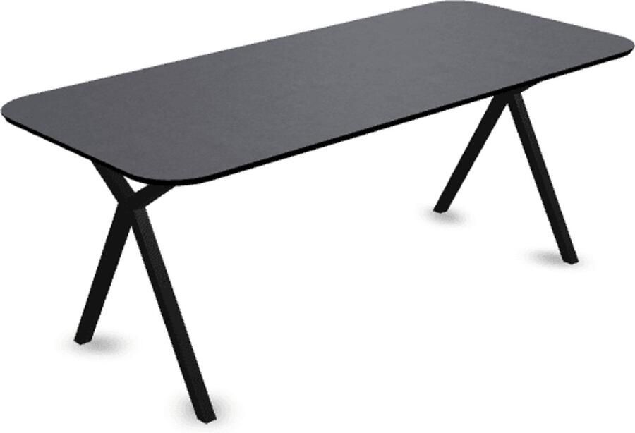 KAS20 Melamine eettafel beton donker Recht radius Scissor onderstel beton tafel