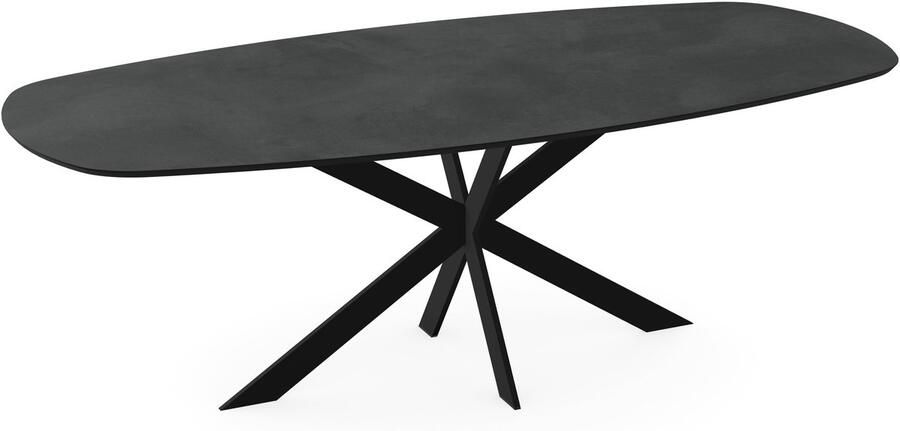 KAS20 Melamine eettafel beton donker Deens ovaal Matrix ultra onderstel beton tafel 160 x 80 cm